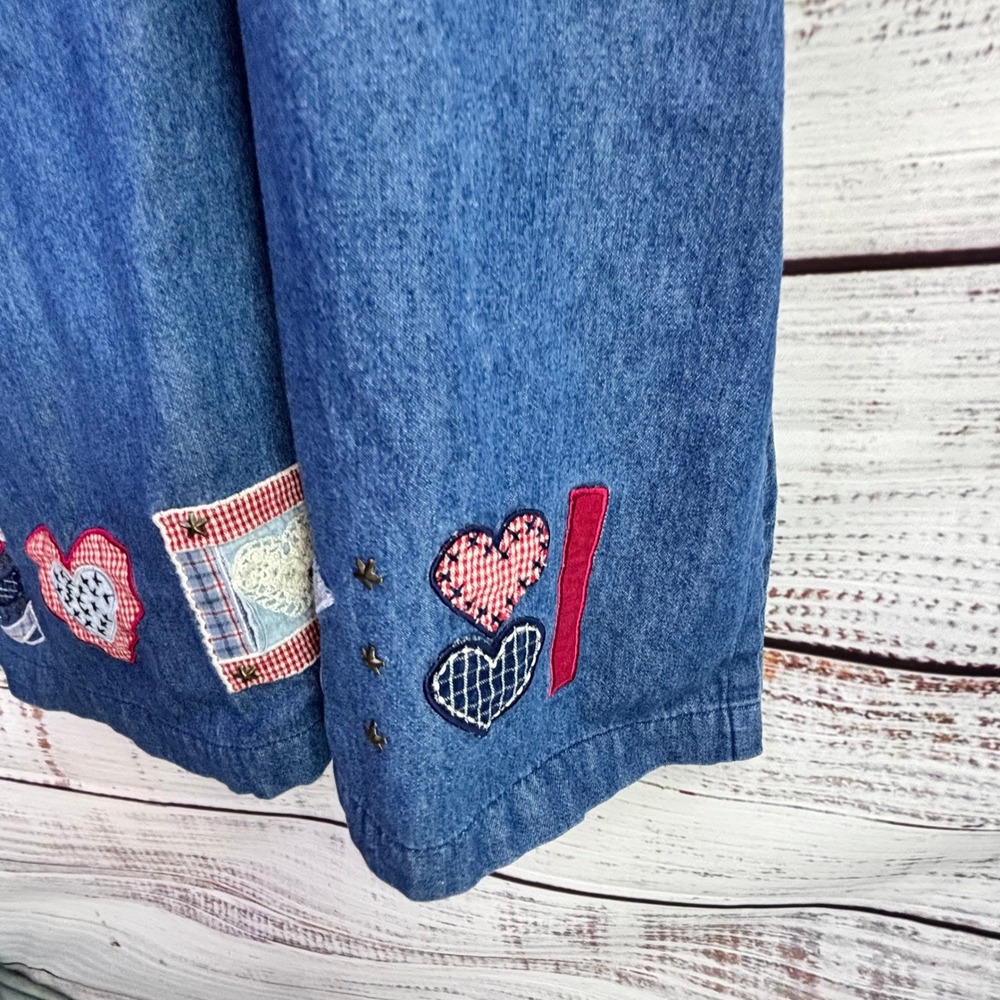 Cottagecore Vintage Denim Jumper Dress Blue Cotton Patchwork Size XL - Picture 12 of 16
